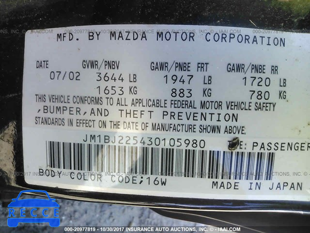 2003 Mazda Protege DX/LX/ES JM1BJ225430105980 зображення 8