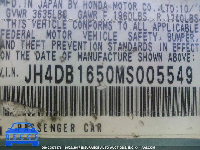 1991 Acura Integra LS JH4DB1650MS005549 зображення 8