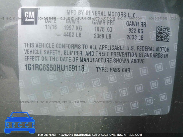 2017 Chevrolet Volt LT 1G1RC6S50HU169118 image 8