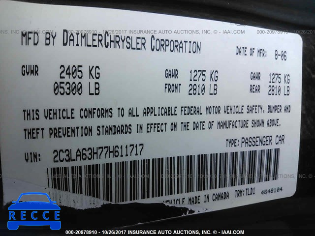 2007 Chrysler 300c 2C3LA63H77H611717 image 8