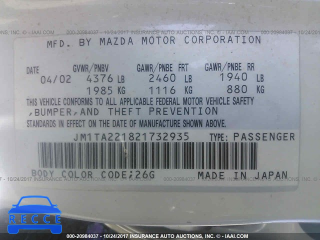 2002 Mazda Millenia JM1TA221821732935 image 8