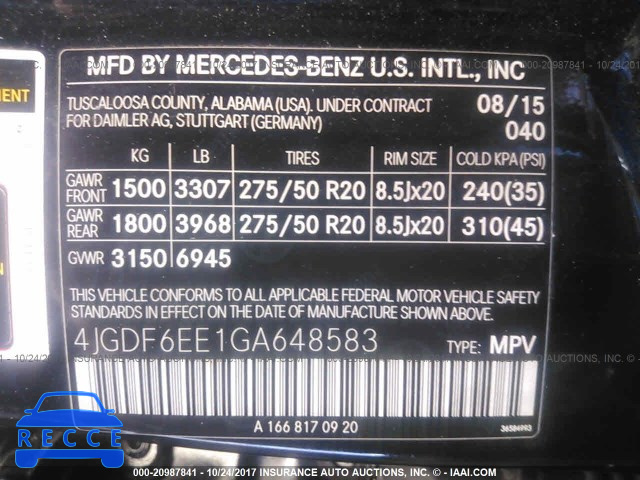 2016 Mercedes-benz GL 450 4MATIC 4JGDF6EE1GA648583 image 8