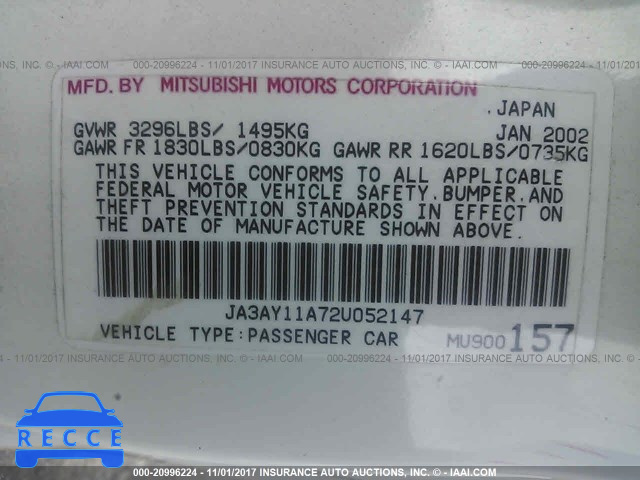 2002 Mitsubishi Mirage DE JA3AY11A72U052147 image 8