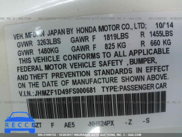 2015 Honda CR-Z JHMZF1D49FS000681 image 8
