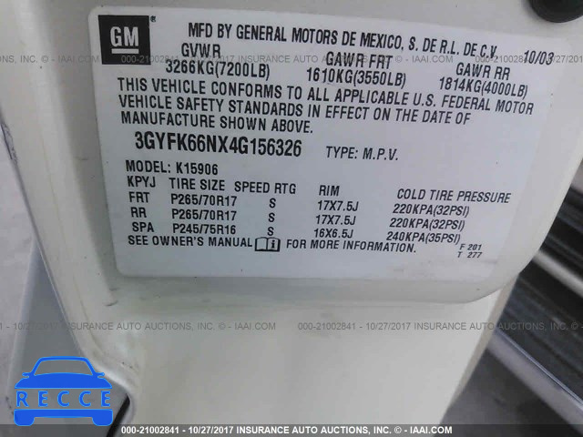 2004 Cadillac Escalade ESV 3GYFK66NX4G156326 Bild 8