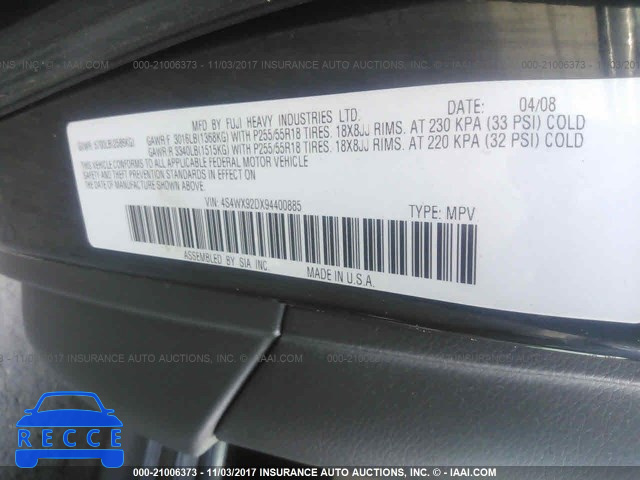 2009 Subaru Tribeca LIMITED 4S4WX92DX94400885 image 8