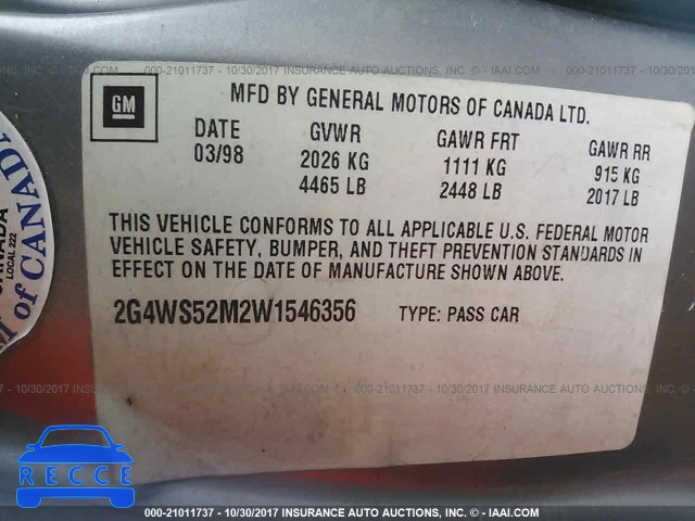 1998 Buick Century CUSTOM 2G4WS52M2W1546356 image 8