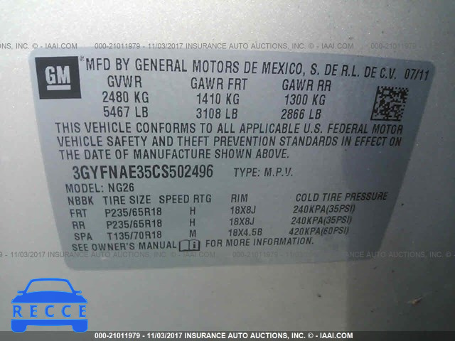 2012 Cadillac SRX LUXURY COLLECTION 3GYFNAE35CS502496 image 8