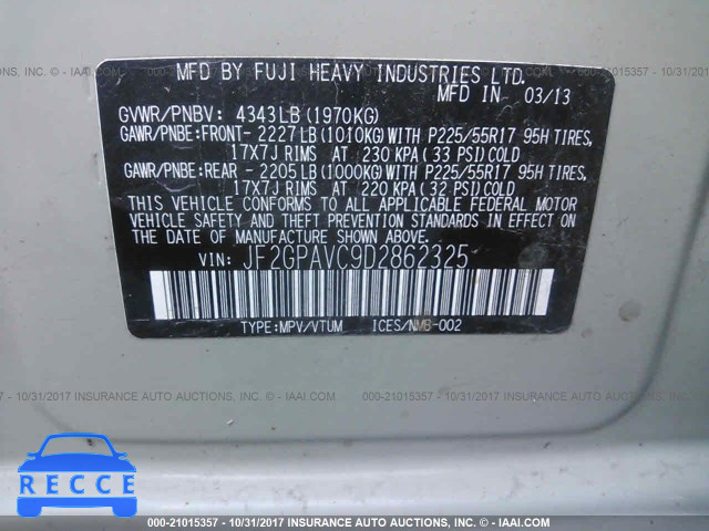 2013 Subaru Xv Crosstrek 2.0 PREMIUM JF2GPAVC9D2862325 image 8