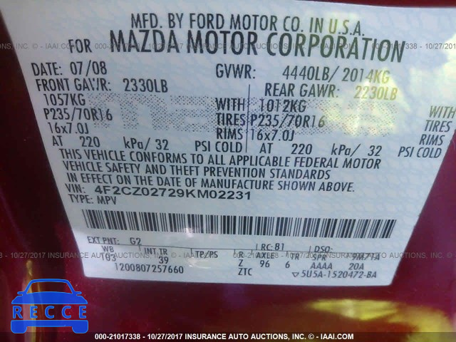 2009 Mazda Tribute I 4F2CZ02729KM02231 Bild 8