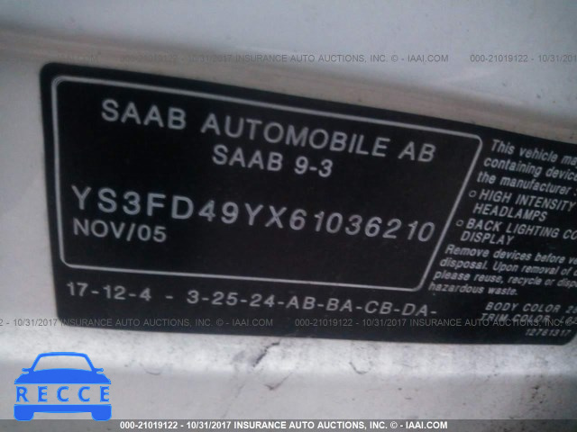 2006 Saab 9-3 YS3FD49YX61036210 зображення 8