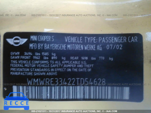 2002 Mini Cooper S WMWRE33422TD54628 image 8