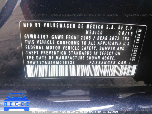 2016 Volkswagen Golf S/SE/SEL 3VW217AU4GM016738 image 8