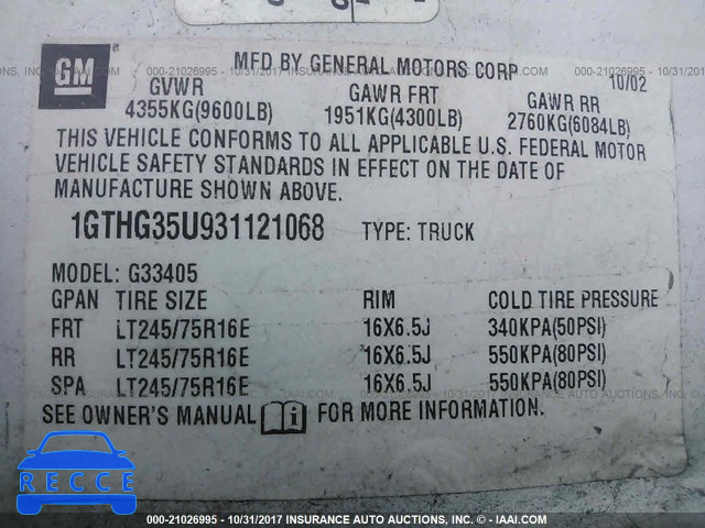 2003 GMC Savana G3500 1GTHG35U931121068 image 8