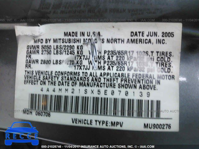 2005 Mitsubishi Endeavor LS 4A4MM21SX5E070139 image 8