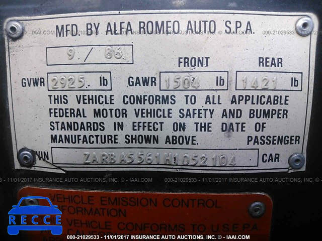 1987 Alfa Romeo Spider QUADRIFOGLIO ZARBA5561H1052104 зображення 8