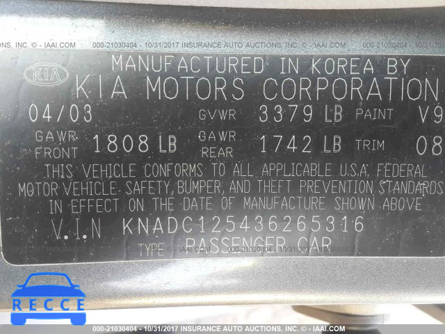 2003 KIA RIO KNADC125436265316 image 8