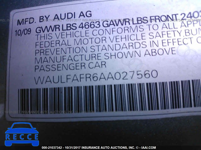 2010 Audi A5 PREMIUM PLUS WAULFAFR6AA027560 зображення 8