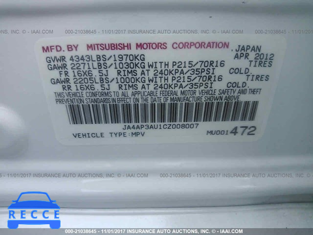 2012 Mitsubishi Outlander Sport ES JA4AP3AU1CZ008007 image 8