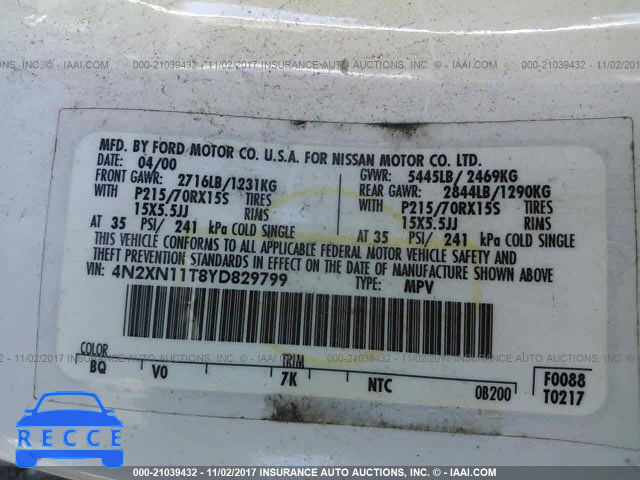 2000 Nissan Quest SE/GLE/GXE 4N2XN11T8YD829799 image 8