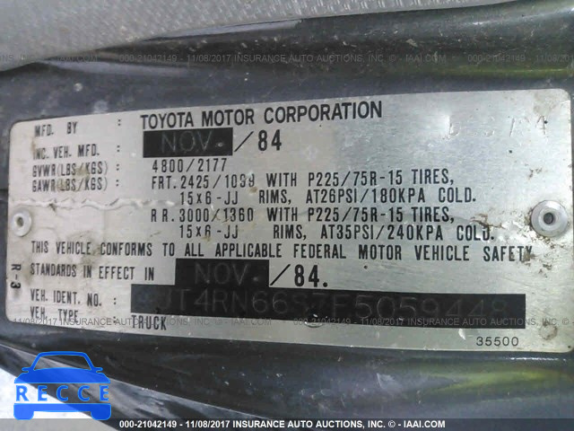 1985 Toyota Pickup XTRACAB RN66 SR5 JT4RN66S7F5059448 image 8