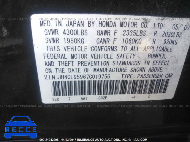 2007 Acura TSX JH4CL95967C019756 image 8