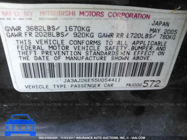 2005 Mitsubishi Lancer ES JA3AJ26E55U054411 image 8