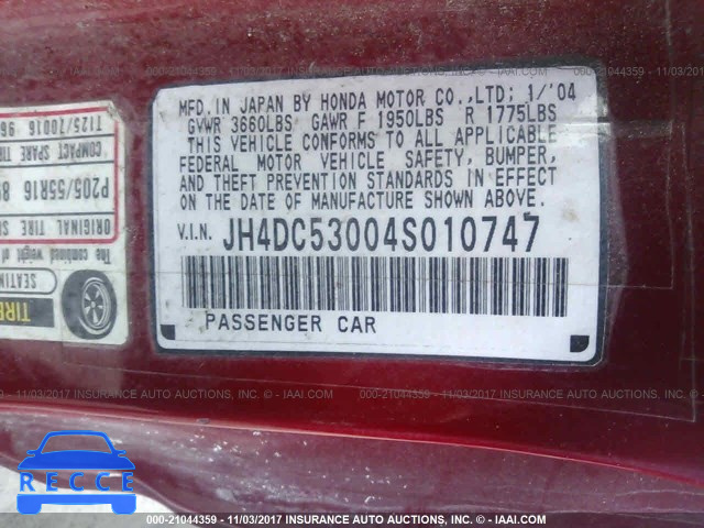 2004 Acura RSX TYPE-S JH4DC53004S010747 image 8