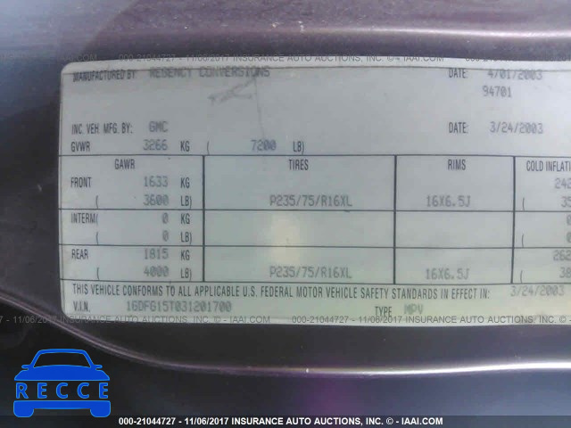 2003 GMC SAVANA RV G1500 1GDFG15T031201700 image 8