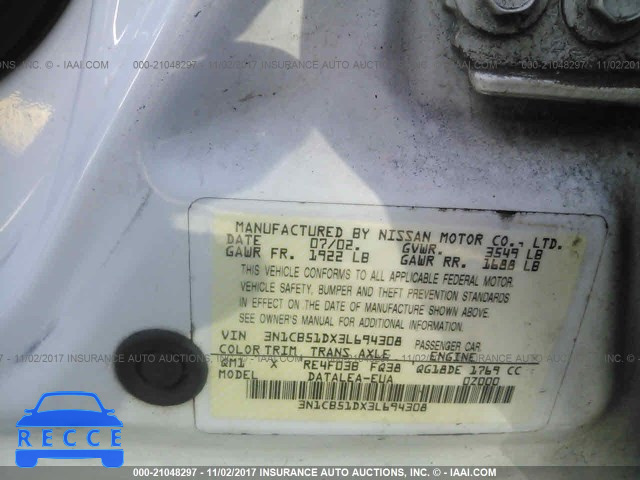 2003 Nissan Sentra XE/GXE 3N1CB51DX3L694308 image 8