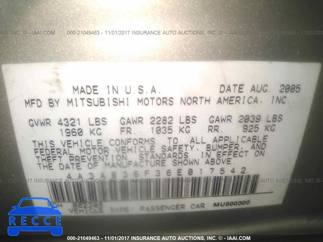 2006 Mitsubishi Galant ES MEDIUM/LS MEDIUM 4A3AB36F36E017542 image 8