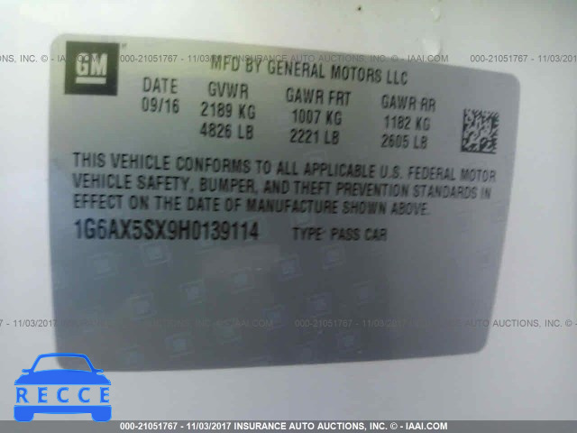 2017 CADILLAC CTS LUXURY 1G6AX5SX9H0139114 зображення 8