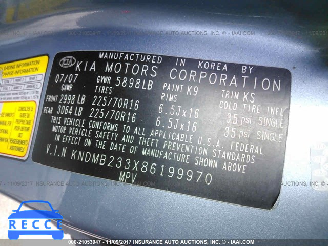 2008 KIA Sedona EX/LX KNDMB233X86199970 image 8