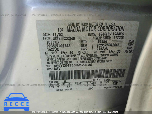 2003 Mazda Tribute LX 4F2YZ04133KM23126 image 8