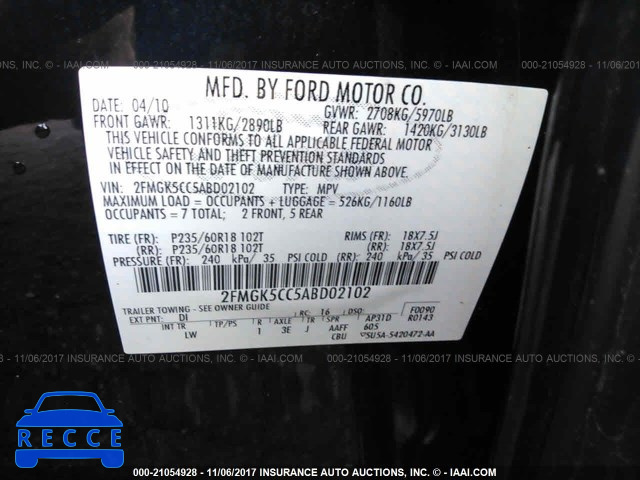 2010 Ford Flex SEL 2FMGK5CC5ABD02102 Bild 8