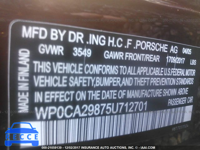 2005 Porsche Boxster WP0CA29875U712701 image 8