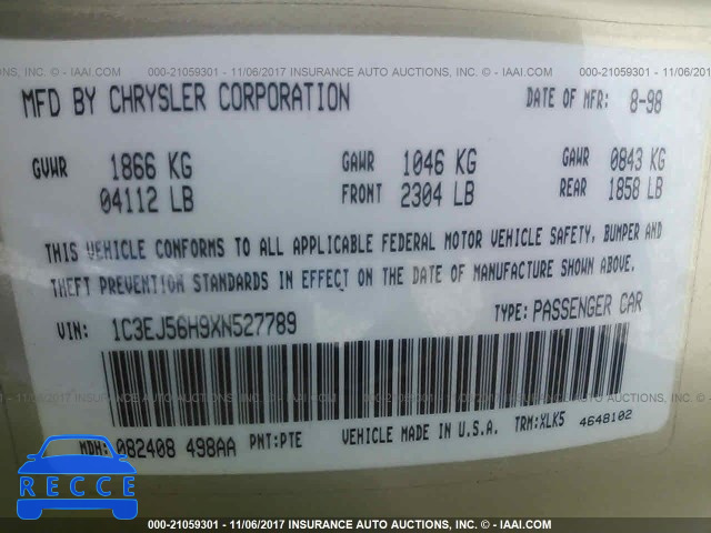 1999 Chrysler Cirrus LXI 1C3EJ56H9XN527789 зображення 8