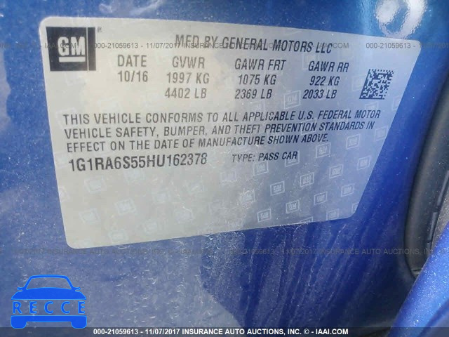 2017 Chevrolet Volt LT 1G1RA6S55HU162378 image 8