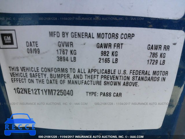 2000 Pontiac Grand Am SE 1G2NE12T1YM725040 image 8