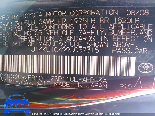 2009 Scion XD JTKKU10429J037315 image 8