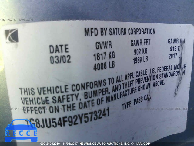 2002 Saturn L200 1G8JU54F92Y573241 image 8