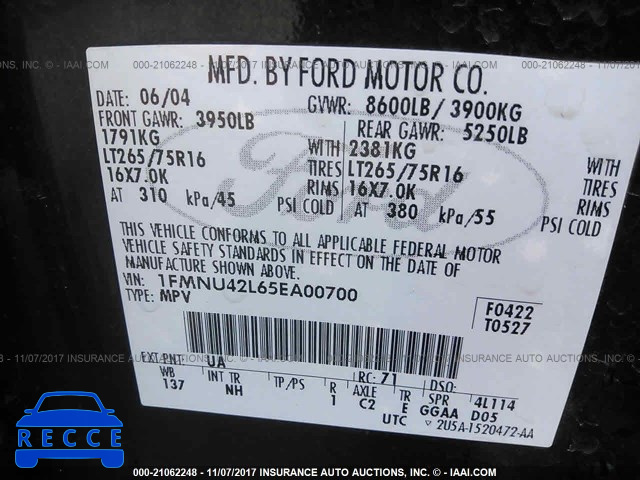 2005 Ford Excursion LIMITED 1FMNU42L65EA00700 image 8