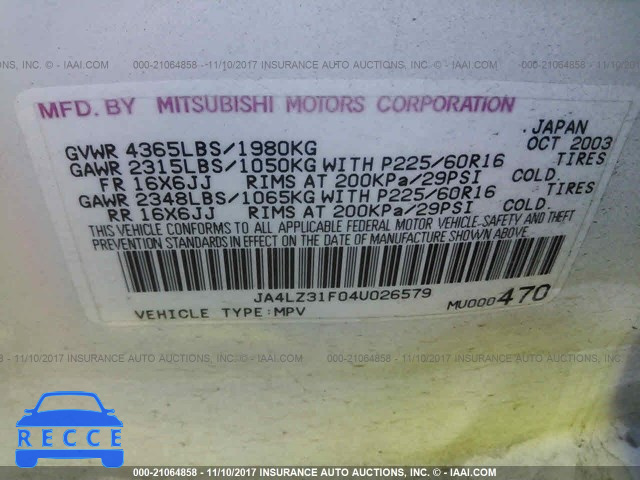 2004 Mitsubishi Outlander LS JA4LZ31F04U026579 зображення 8