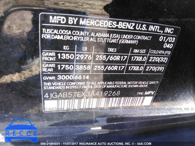 2003 Mercedes-benz ML 350 4JGAB57EX3A419268 image 8