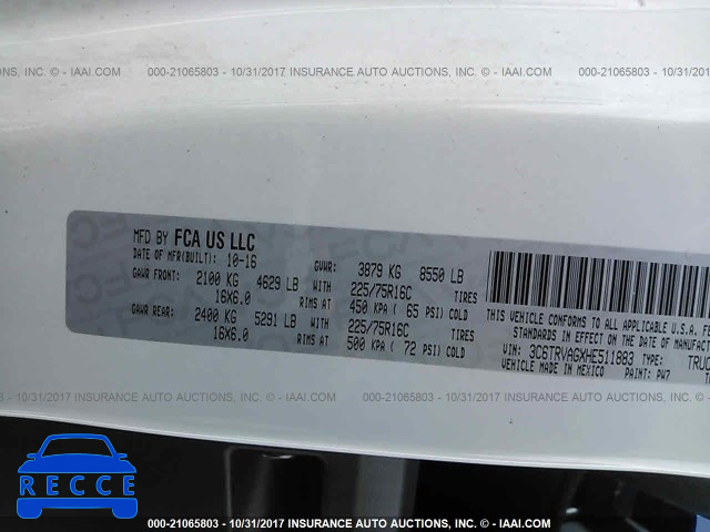 2017 RAM PROMASTER 1500 1500 STANDARD 3C6TRVAGXHE511883 image 8