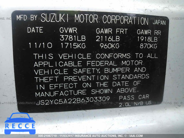 2011 Suzuki SX4 LE JS2YC5A22B6303309 Bild 8