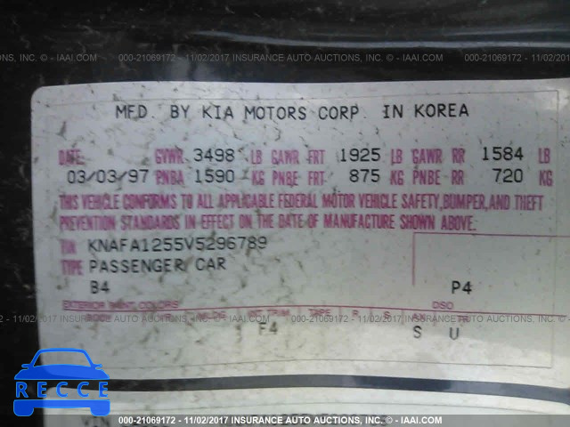 1997 KIA Sephia RS/LS/GS KNAFA1255V5296789 image 8