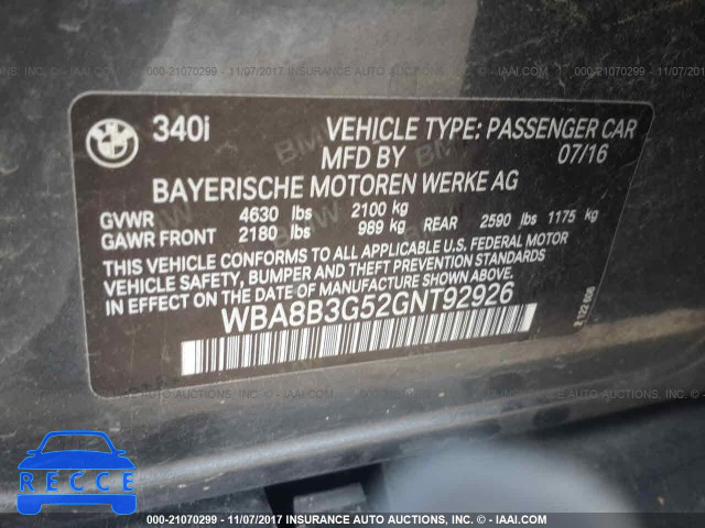 2016 BMW 340 I WBA8B3G52GNT92926 image 8
