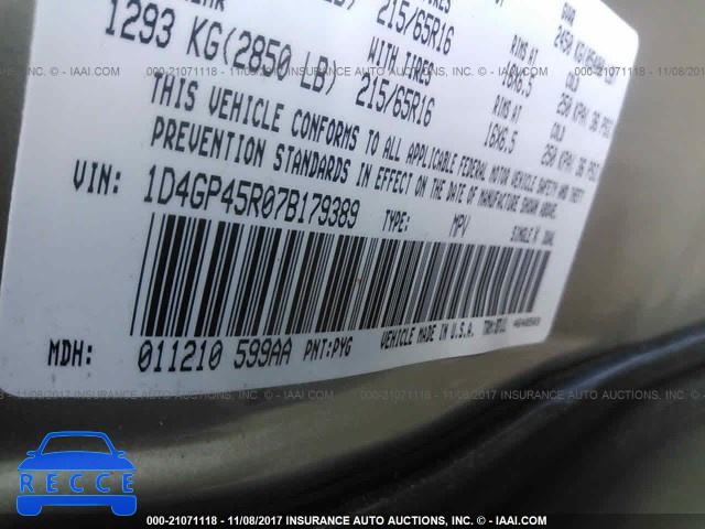 2007 Dodge Caravan SXT 1D4GP45R07B179389 image 8