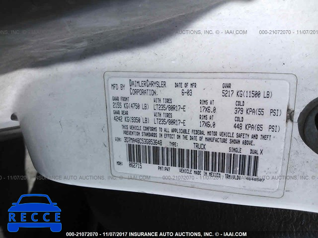 2003 Dodge RAM 3500 ST/SLT 3D7MA48C53G853648 image 8